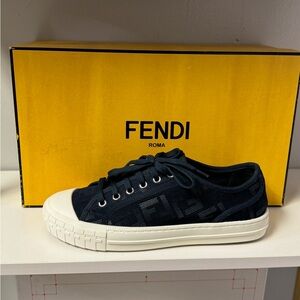 Fendi Domino Sneakers Unisex FF Motif Fabric Blue